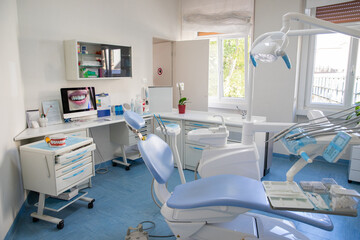 Panoramic photo of a dental office with all the work tools
