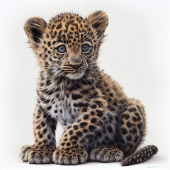illustration of leopard cub on white background AI generated