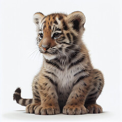 Fototapeta na wymiar illustration of tiger cub on white background AI generated