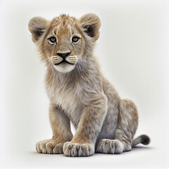 Obraz premium illustration of lion cub on white background AI generated