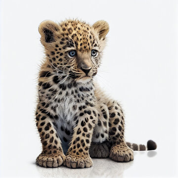 illustration of leopard cub on white background AI generated