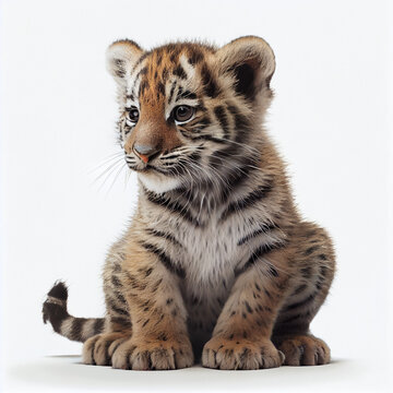 illustration of tiger cub on white background AI generated