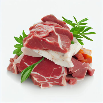 A small pile of beef on a white background.