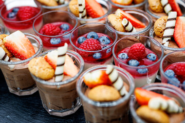Fruit mousse for a breakfast buffet at the hotel.