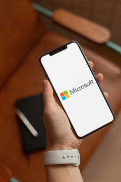 Mobile phone with the Microsoft Logo on the screen