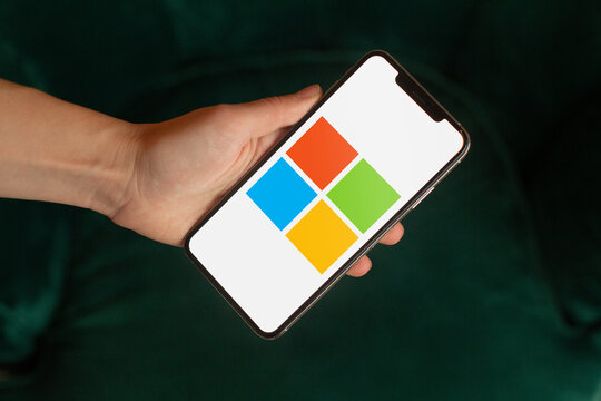 Mobile phone with the Microsoft Logo on the screen