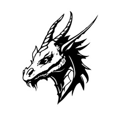 Obraz premium Dragon head vector black and white illustration. Fantastic dragon tattoo template.