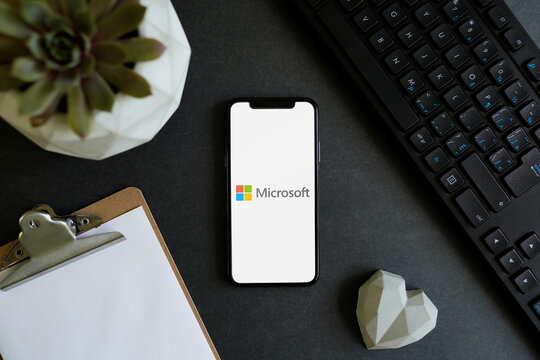 Mobile phone with the Microsoft Logo on the screen