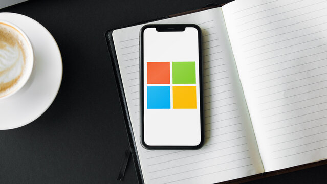 Mobile phone with the Microsoft Logo on the screen
