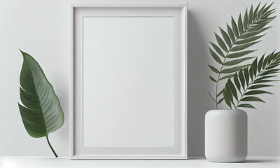Picture frame mockup on white wall. Modern scandinavian style, generative AI