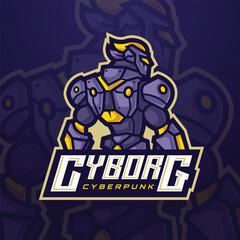 Futuristic cyberpunk cyborg mascot character Logo for e-sports tournament or gaming team