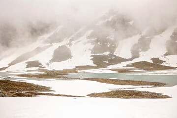 Snowy mountains in Norway, high in mountains