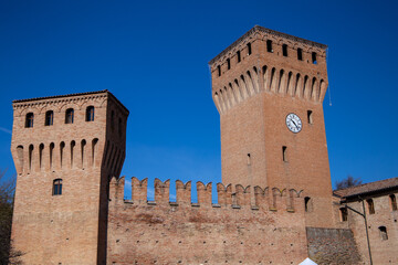 historic center formigine the medieval castle with towers and ramparts - obrazy, fototapety, plakaty