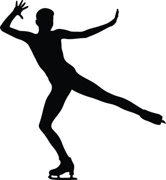 recommend clip art: dancing young woman skater in figure skating competition, black silhouette on white background, vector illustration