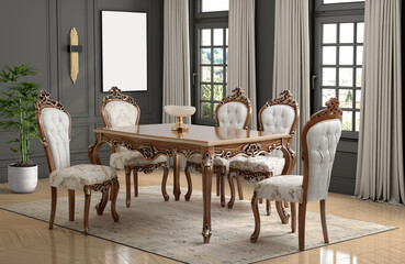 3d render classic dining room . classic interior design .