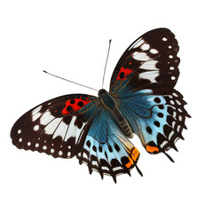 blue black butterfly flying , isolated on transparent background cutout , generative ai