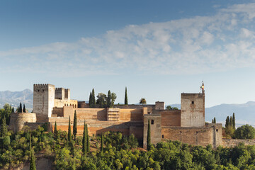 Fototapeta na wymiar Monumental complex of the Alhambra. Nasrid Fortress. Views of the tower of the candle.