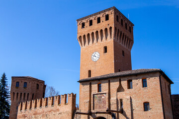 historic center formigine the medieval castle with towers and ramparts - obrazy, fototapety, plakaty
