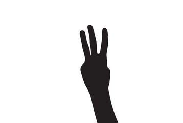 Hand showing number three with finger, silhouette vector. Counting with hand.