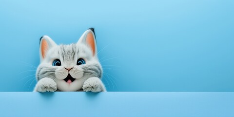 adorable cute cat isolated on blue background with copy space generative ai