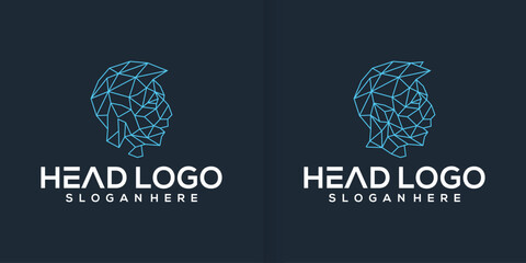 digital abstract human head technology logo design inspiration collection