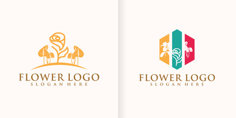 Flower Collection Abstract logo Beauty Spa Salon Cosmetic brand Linear Style