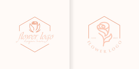 Beautiful collection of elegant minimalist rose flowers in a line art style. logo using cosmetic, yoga and spa logo design inspiration