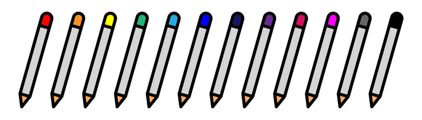 A set of colored pencils. Pencil icon for design. Vector isolated on background.