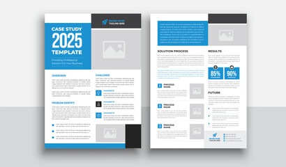 Case Study Template | Business Case Study Booklet Layout with blue elements | Double Side Flyer Template