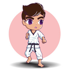 Cartoon Takwondo Vector., Sport Concept.