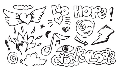 hand drawn set element,black on white background.emphasis,swirl,for concept design.