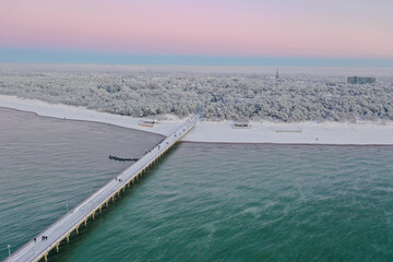 Lithuania at winter time and snow in popular sea side