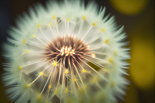 Soft dandelion flower part extreme closeup abstract spring nature background .