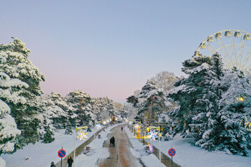 Lithuania at winter time and snow in popular sea side