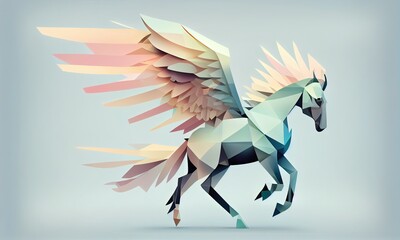 Fototapeta premium Abstract illustration of a pegasus animal minimalistic background in pastel colors, generative AI