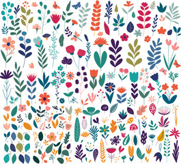 collection of flowers, plants drawings, vector