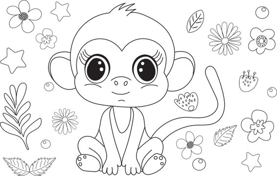 monkey childrens coloring book isolated vector