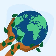 Save the planet. Female hands holder planet. Earth Day. Green Planet. World Environment Day. International Mother Earth Day. 