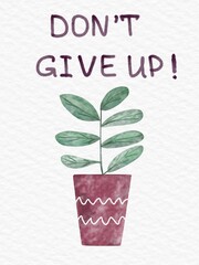 Cute watercolored botanical illustration, motivation card