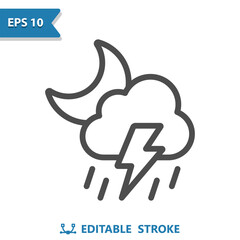 Storm Icon. Rain, Raining, Cloud, Moon, Night, Lightning Bolt, Lightning Storm, Weather