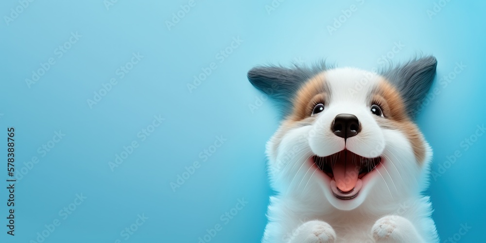 Wall mural cute adorable dog smiling and isolated on blue background with copy space generative ai