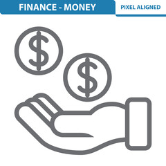 Finance - Money Icon. Hand, Coins, Donation, Taxes
