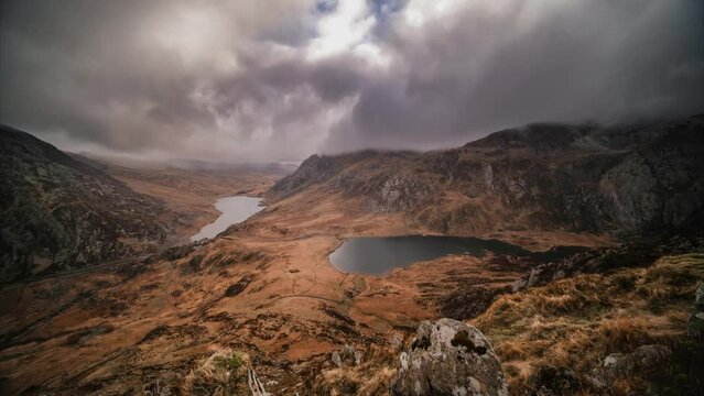 Time lapse of the Ogwen Valley in Snowdonia National Park in winter