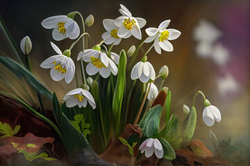 Obraz na płótnie Canvas Spring snowdrops are primroses.