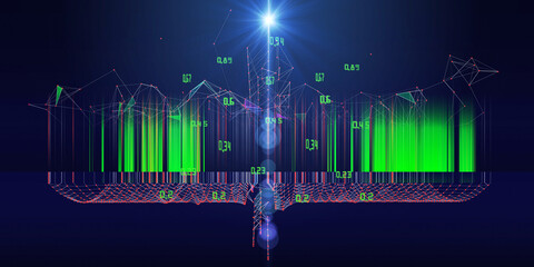 Obraz premium Abstract background contain grid chaotic web with blurred lines and light. Technology wireframe interlacement concept in virtual space. Big Data. Banner for business, science and technology.
