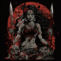 Fototapeta na wymiar kali goddess of death indian hindu dark siren fire 