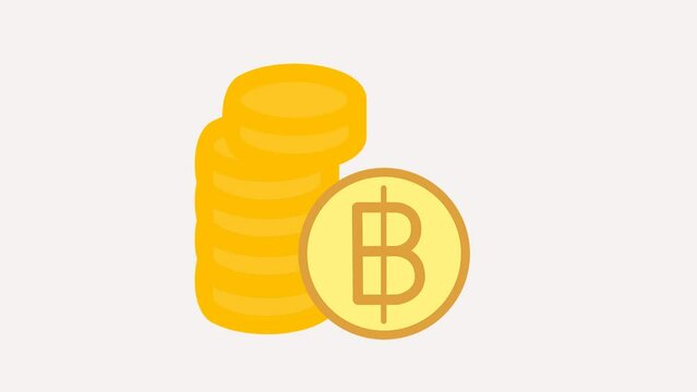 Rising heap of gold coins with currency Baht icon