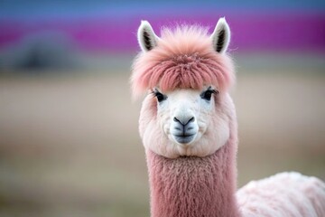 Obraz premium Alpaca with pink fur. Generative AI.