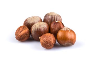 Hazelnuts on white