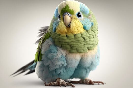 Front view cute parakeet pet bird. Generative AI.